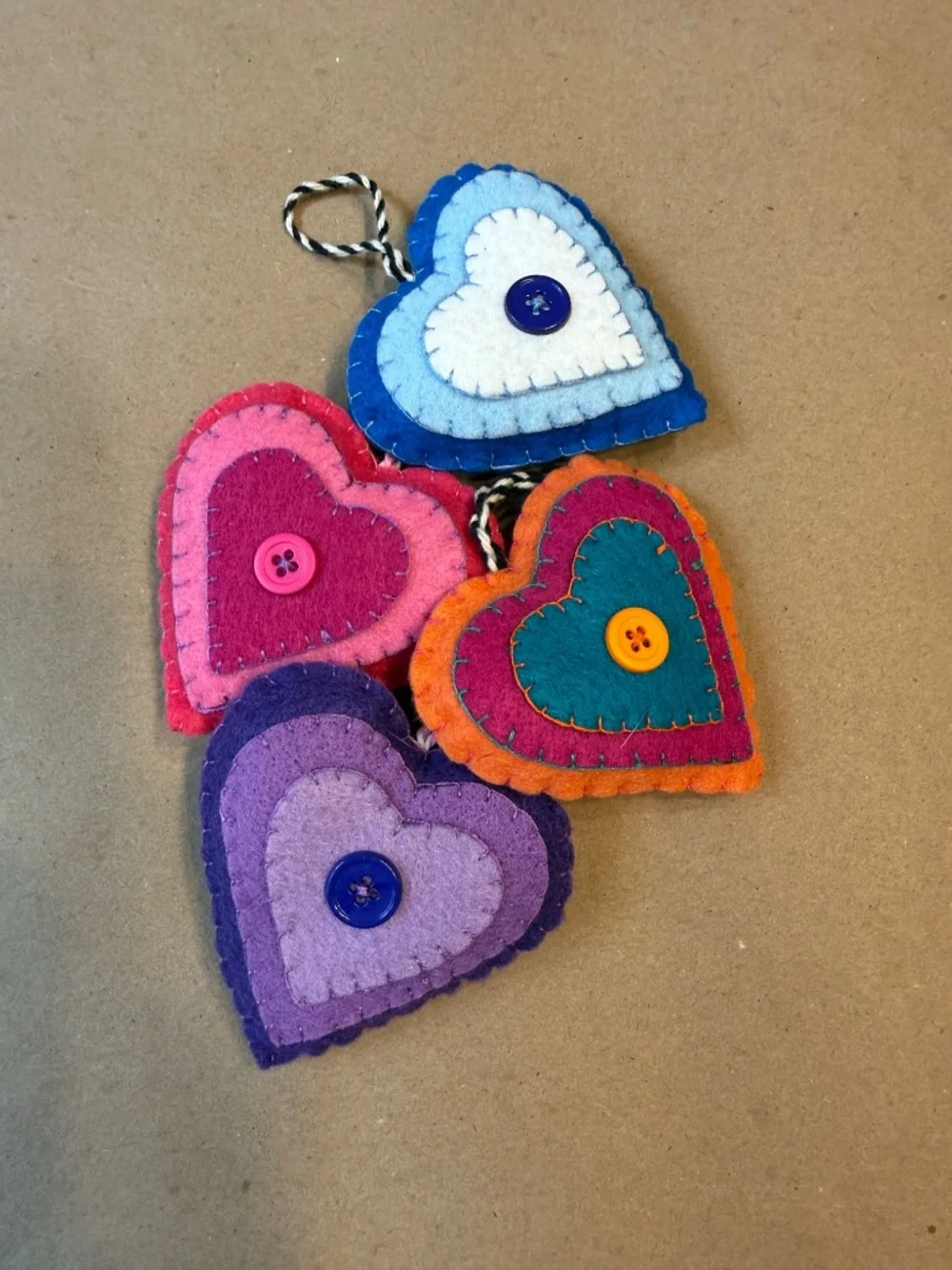 Felt hearts (set of 4) 3.5 x 3 inches assorted colors